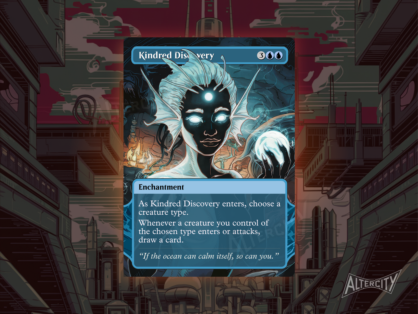 Custom Kindred Discovery Magic proxy card with full-art design for tribal Commander decks.