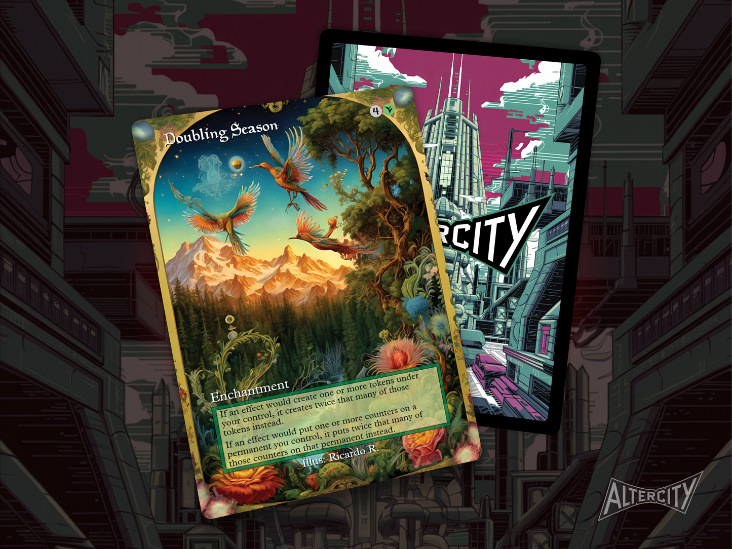 Premium altered art MTG proxy of Doubling Season, ideal for Commander and casual play.