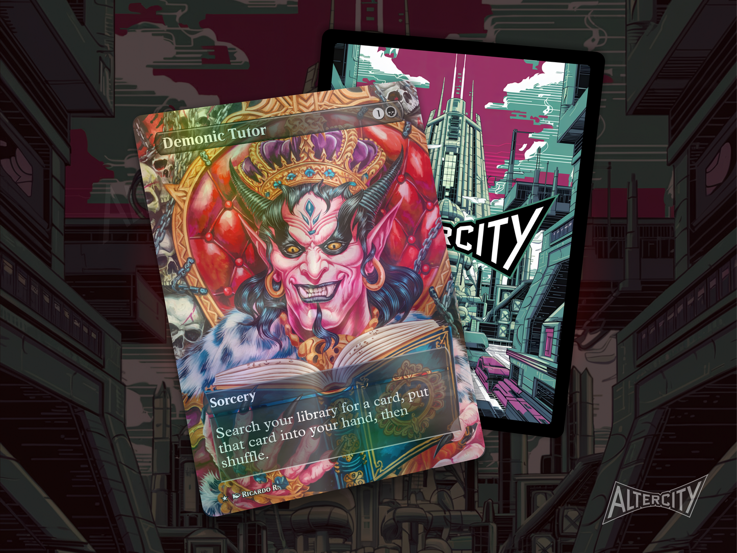 Demonic Tutor (v2) - MTG Custom Cards, Commander alternate art - Magic MTG Alters Full Art