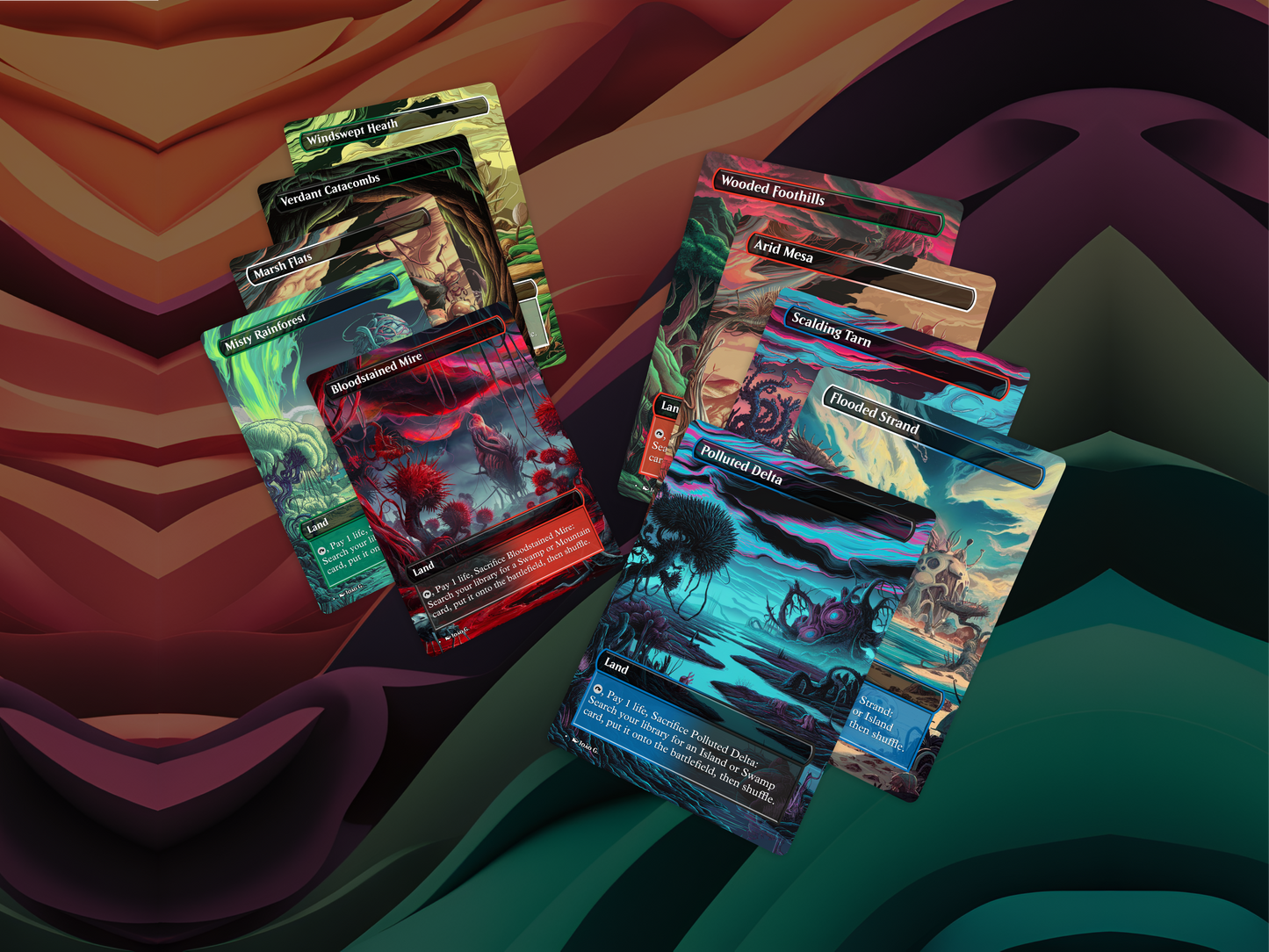Fetch Lands Bundle (v1) - MTG Custom Cards, Commander, Edh and Cedh High Quality Altered Cards - Full Art Alters