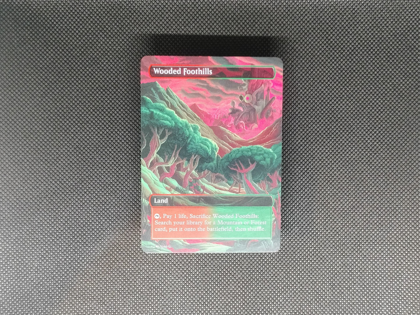 Wooded Foothills (v1) - Full Art Fetch Land Alter - Mtg Custom Cards, Commander, Edh and cEDH High Quality Altered Proxies