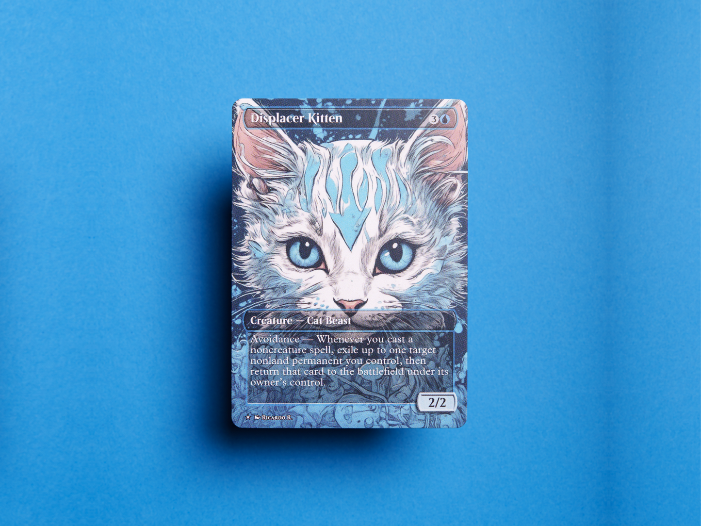 Displacer Kitten (v2) - Full Art Borderless Alter - MTG Custom Cards, Commander, Edh and Cedh High Quality Alters