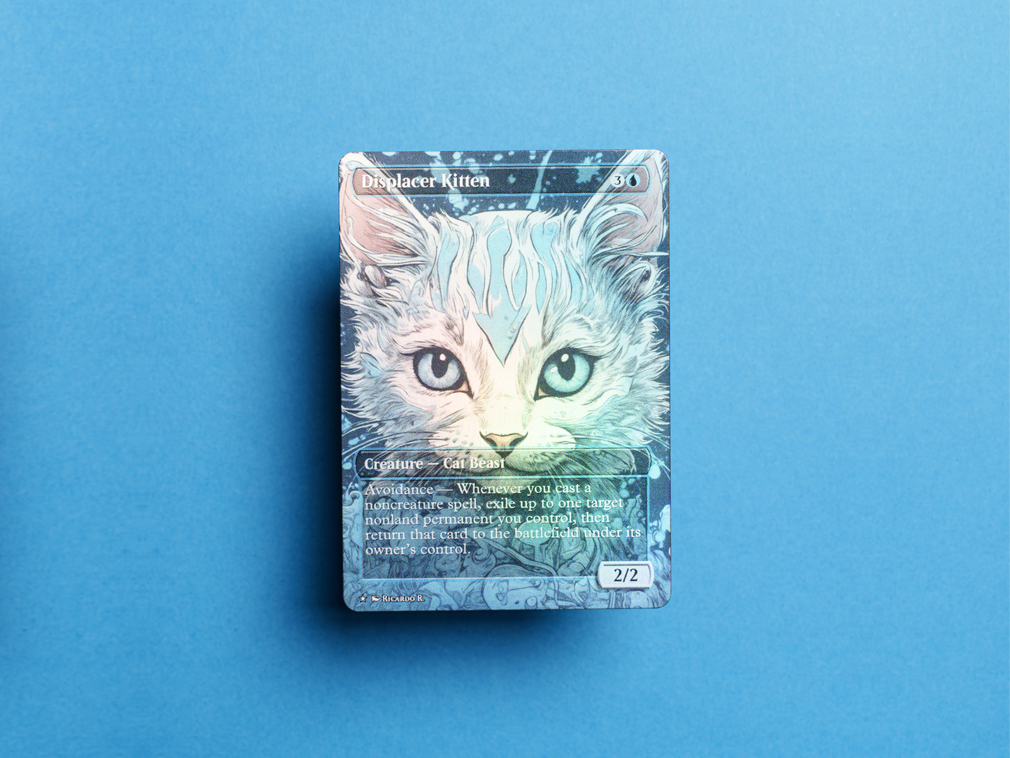 Displacer Kitten (v2) - Full Art Borderless Alter - MTG Custom Cards, Commander, Edh and Cedh High Quality Alters