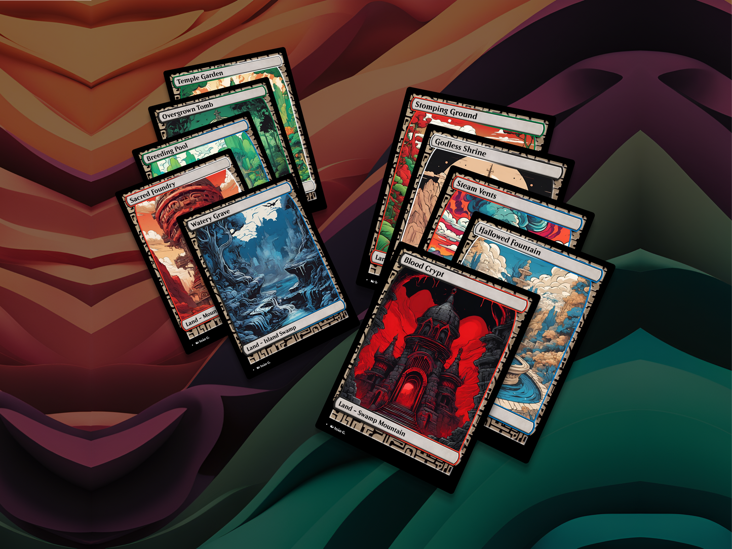 Shock Lands Bundle (v1) - MTG Custom Cards, Commander, Edh and Cedh High Quality Altered Cards - Full Art Alters