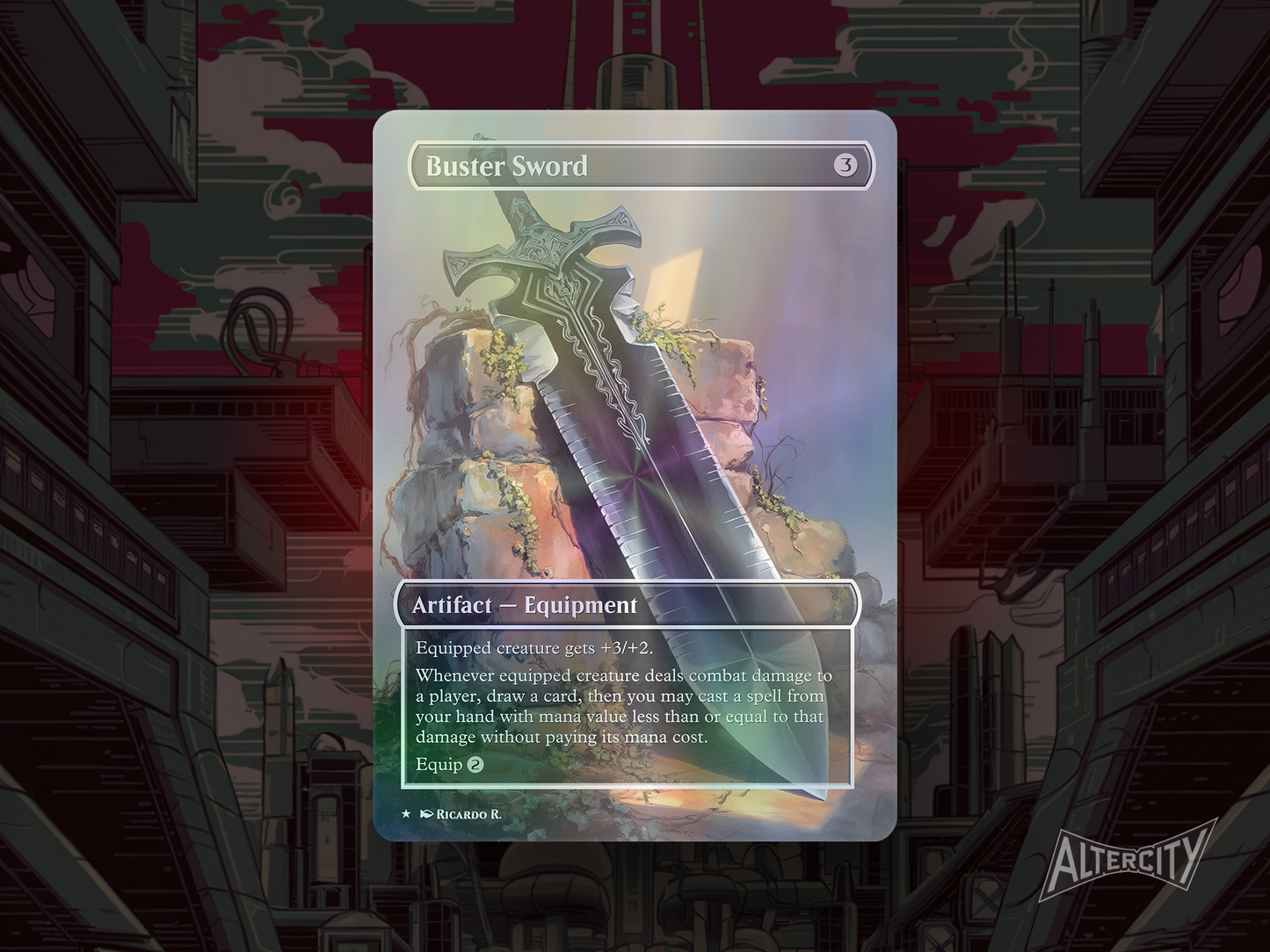 Buster Sword - Final Fantasy Full Art Borderless Alter Proxy - MTG Custom Cards, Commander, Edh and Cedh High Quality Alters