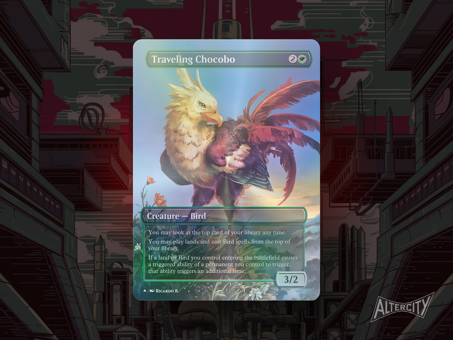 Traveling Chocobo - Final Fantasy Full Art Borderless Alter Proxy - MTG Custom Cards, Commander, Edh and Cedh High Quality Alters