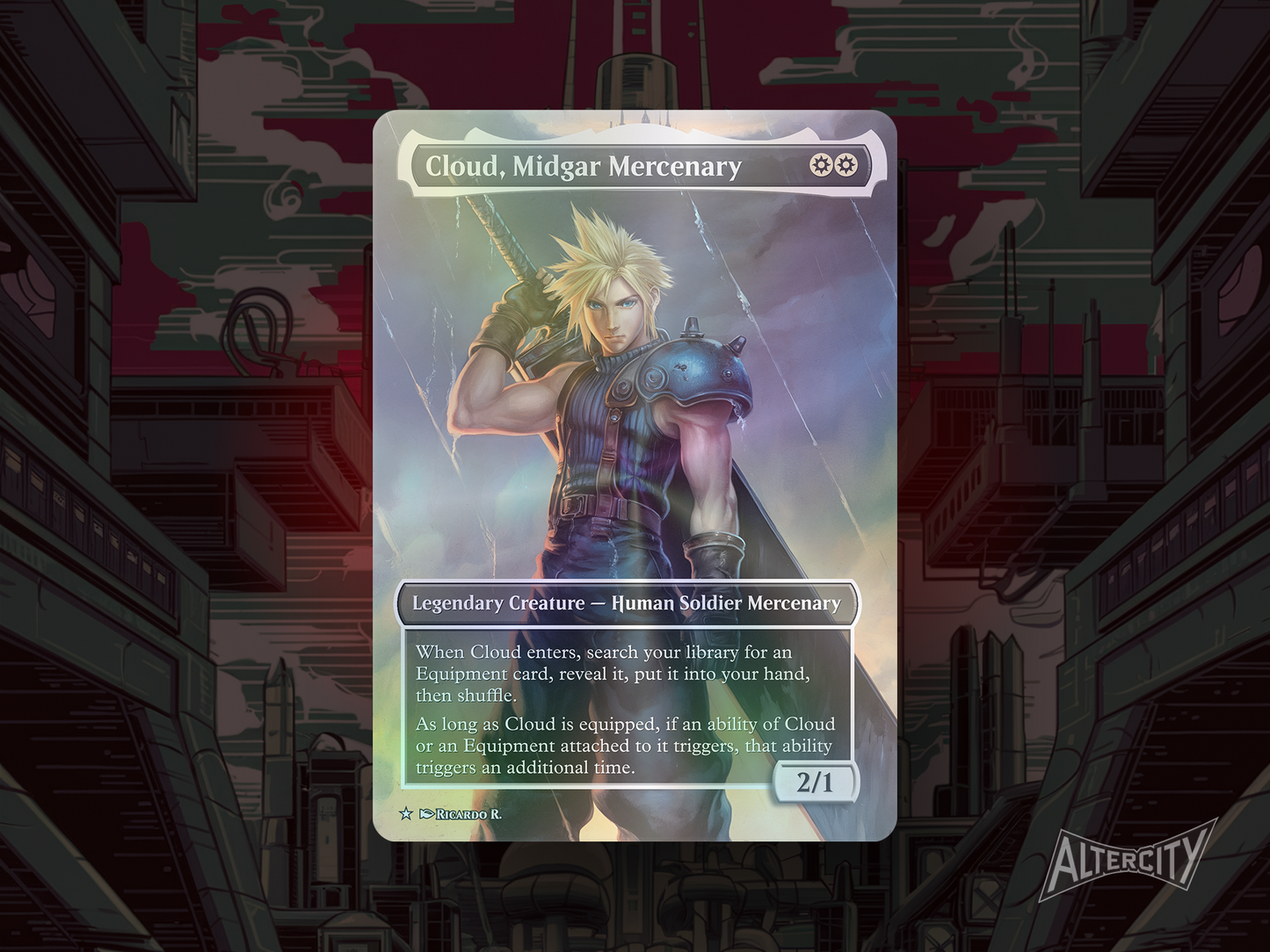 Cloud, Midgar Mercenary - Final Fantasy Full Art Borderless Alter Proxy - MTG Custom Cards, Commander, Edh and Cedh High Quality Alters