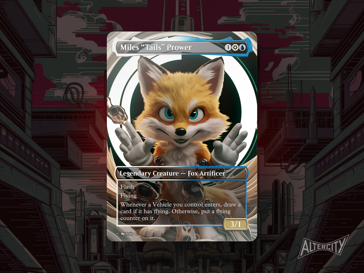 Custom Tails MTG proxy with vibrant flying-themed Sonic Secret Lair artwork.