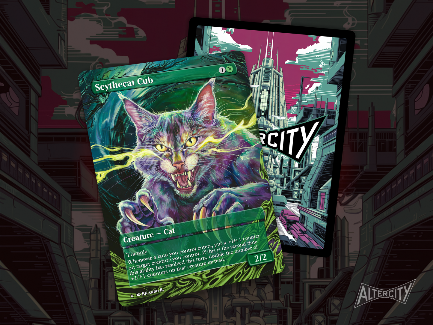Scythecat Cub - Full Art Borderless - MTG Custom Cards, Commander, Edh and Cedh High Quality Altered Proxies