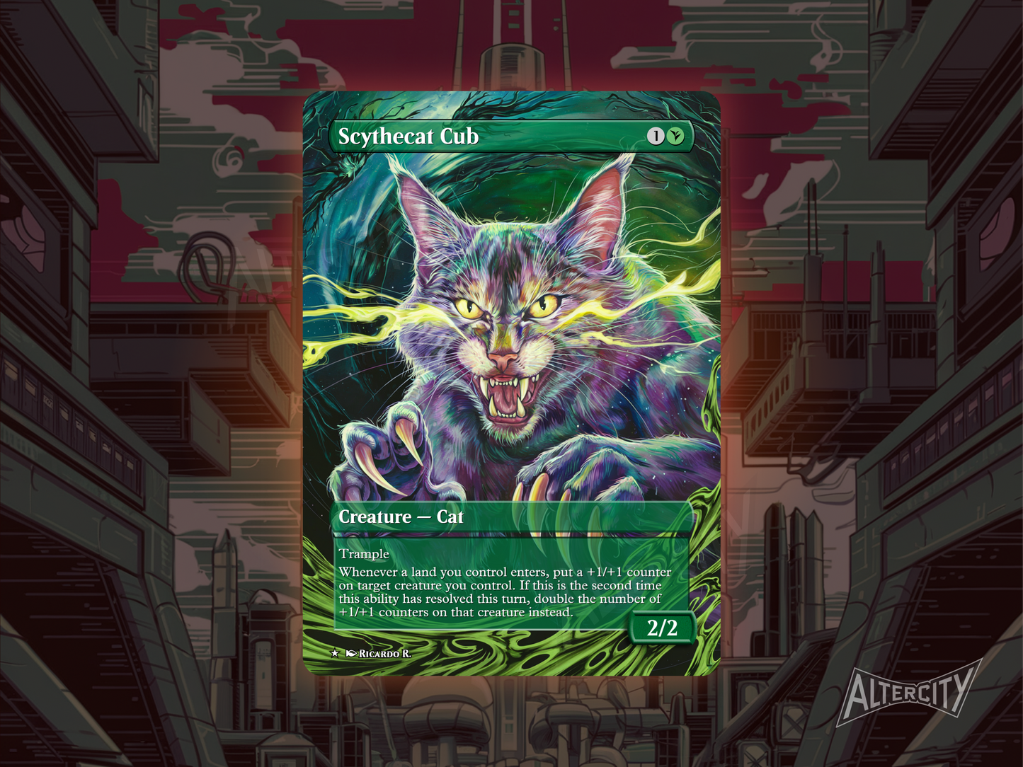 Scythecat Cub - Full Art Borderless - MTG Custom Cards, Commander, Edh and Cedh High Quality Altered Proxies