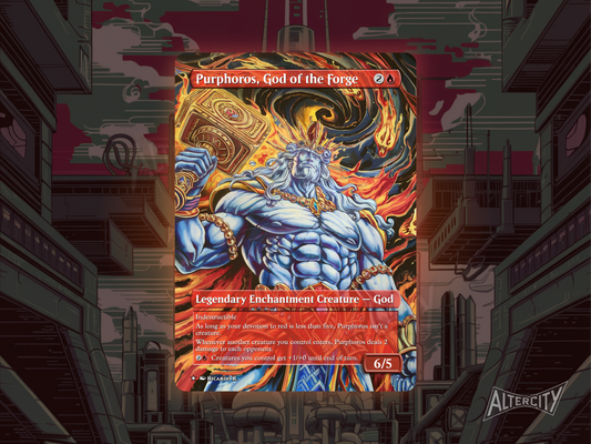 Purphoros, God of the Forge (v2) - Full Art Borderless Alter - MTG Custom Cards, Commander, Edh and Cedh High Quality Altered Proxies