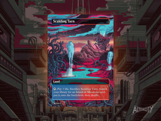 Scalding Tarn (v1) - Full Art Fetch Land Alter - Mtg Custom Cards, Commander, Edh and cEDH High Quality Altered Card