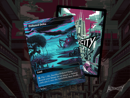 Polluted Delta (v1) - Full Art Fetch Land Alter - Mtg Custom Cards, Commander, Edh and cEDH High Quality Altered Proxies
