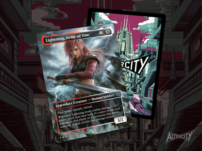 High-resolution Magic proxy of Lightning, Army of One as a legendary RW creature with dynamic flair.