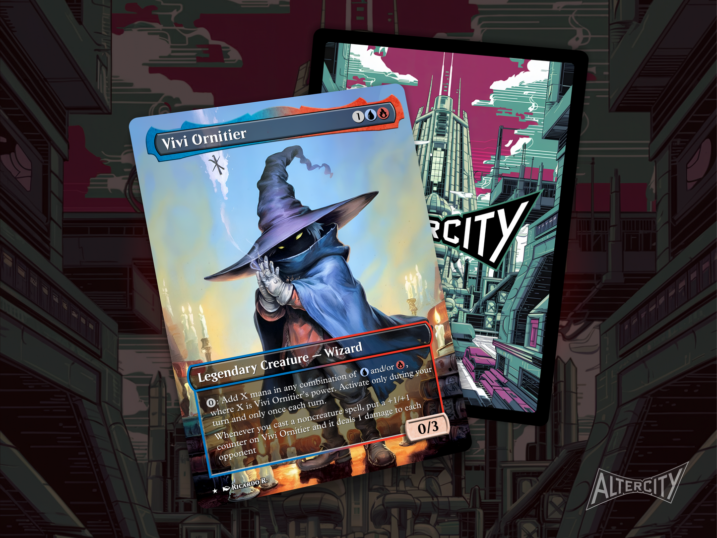 High-resolution Magic proxy of Vivi Ornitier as a legendary Izzet creature from Final Fantasy.