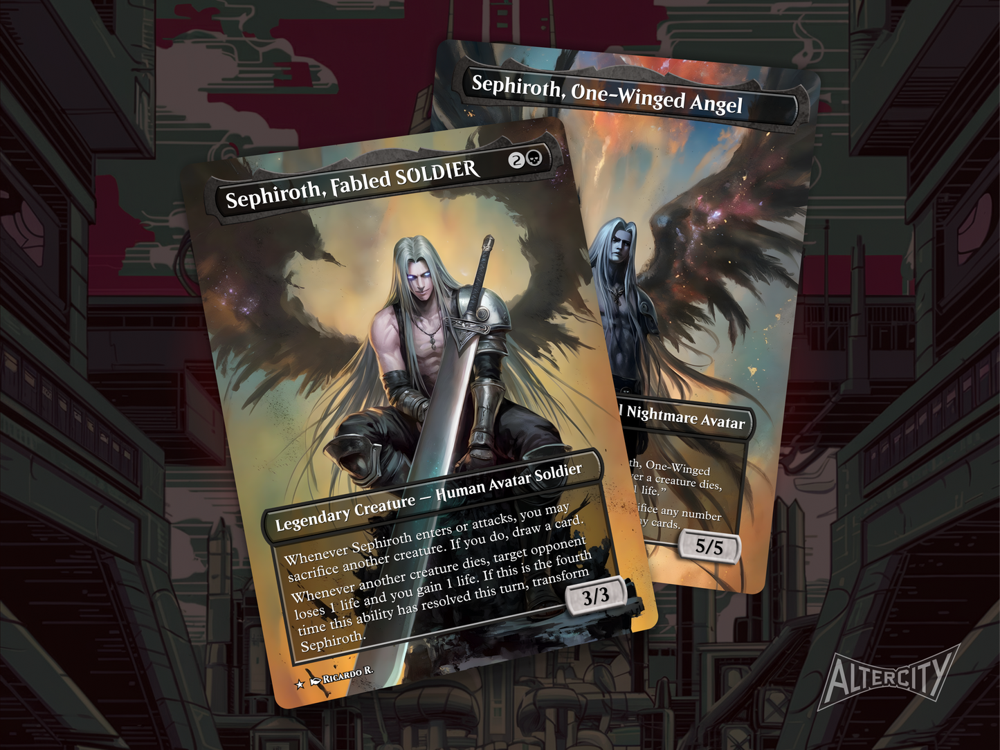 Sephiroth, Fabled SOLDIER - Final Fantasy Full Art Borderless Alter Proxy - MTG Custom Cards, Commander, Edh and Cedh High Quality Alters