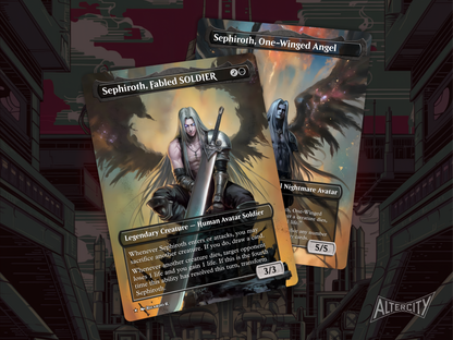 Sephiroth, Fabled SOLDIER - Final Fantasy Full Art Borderless Alter Proxy - MTG Custom Cards, Commander, Edh and Cedh High Quality Alters