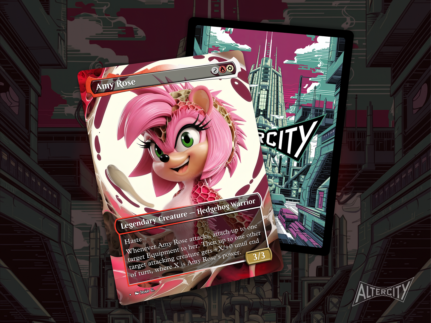 High-resolution Magic proxy of Amy Rose as a red support creature with iconic hammer pose.