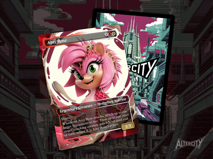 High-resolution Magic proxy of Amy Rose as a red support creature with iconic hammer pose.