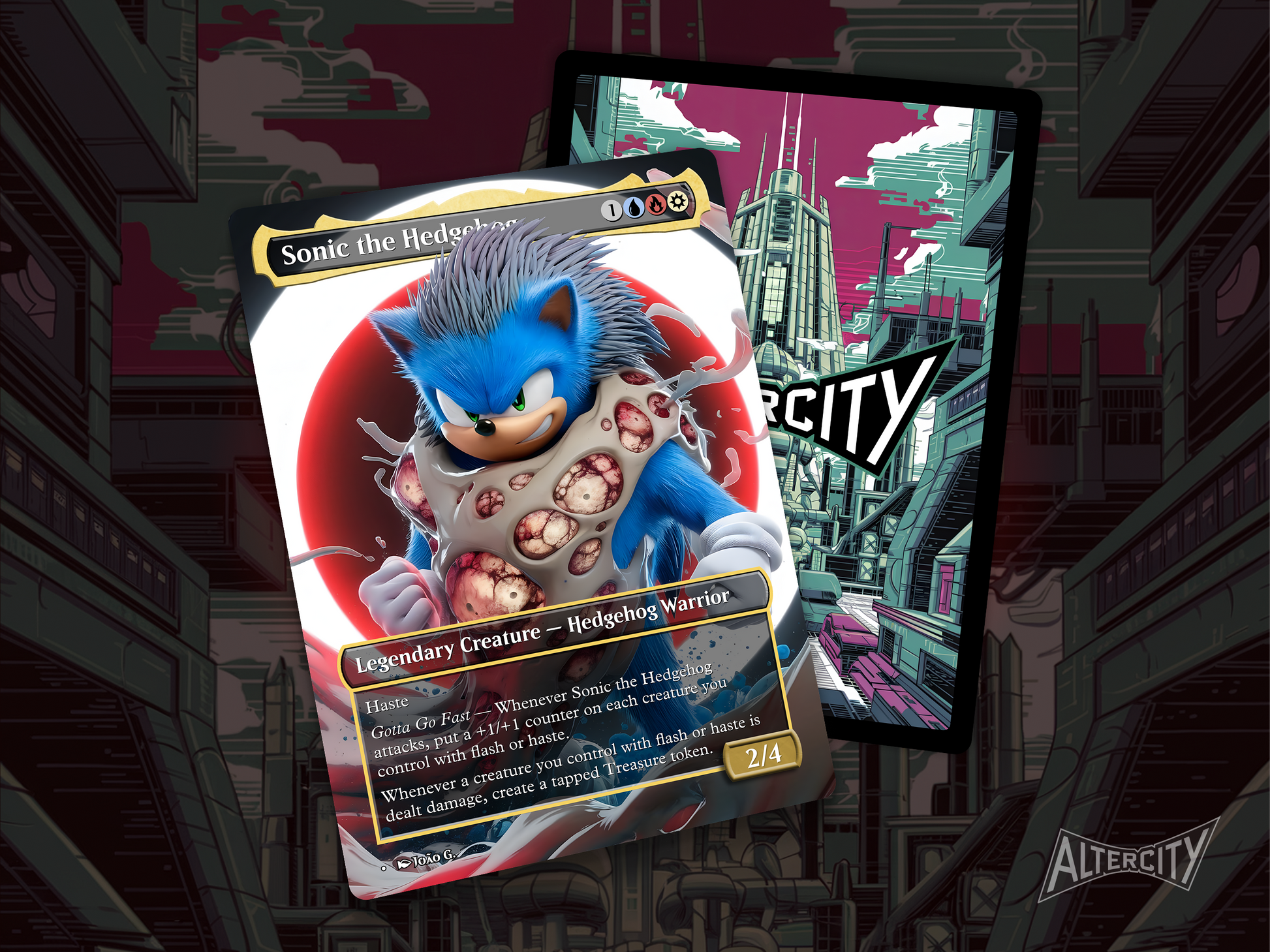 High-resolution Magic proxy of Sonic the Hedgehog as a blue legendary creature built for tempo.