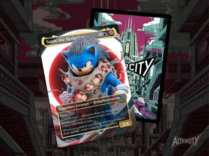 High-resolution Magic proxy of Sonic the Hedgehog as a blue legendary creature built for tempo.