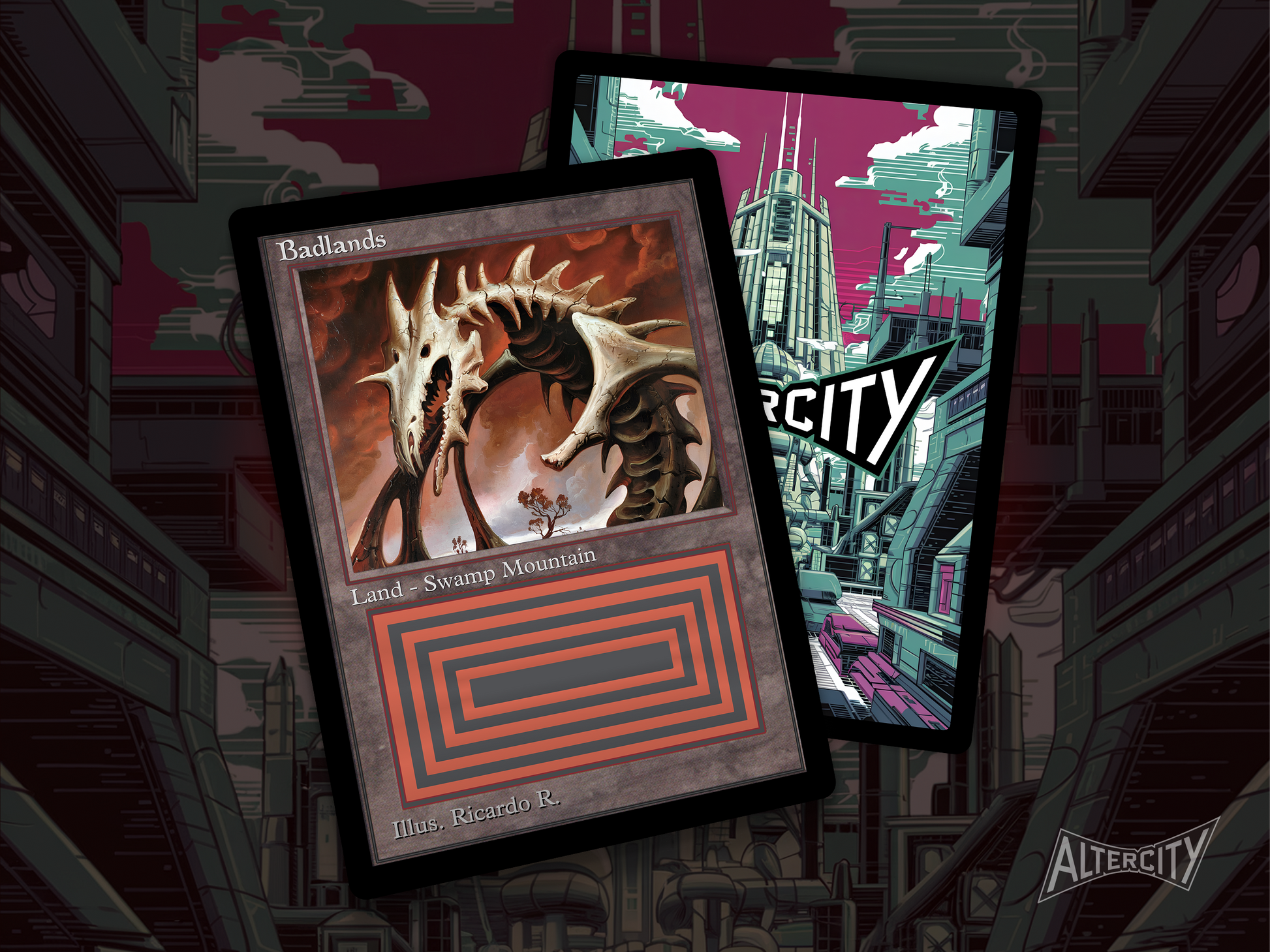 High-quality Magic proxy card featuring old-school frame and dark, barren landscape art.