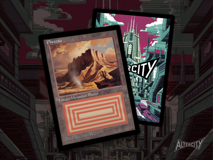 High-quality Magic proxy card featuring old-school frame and expansive plateau landscape under a clear sky.