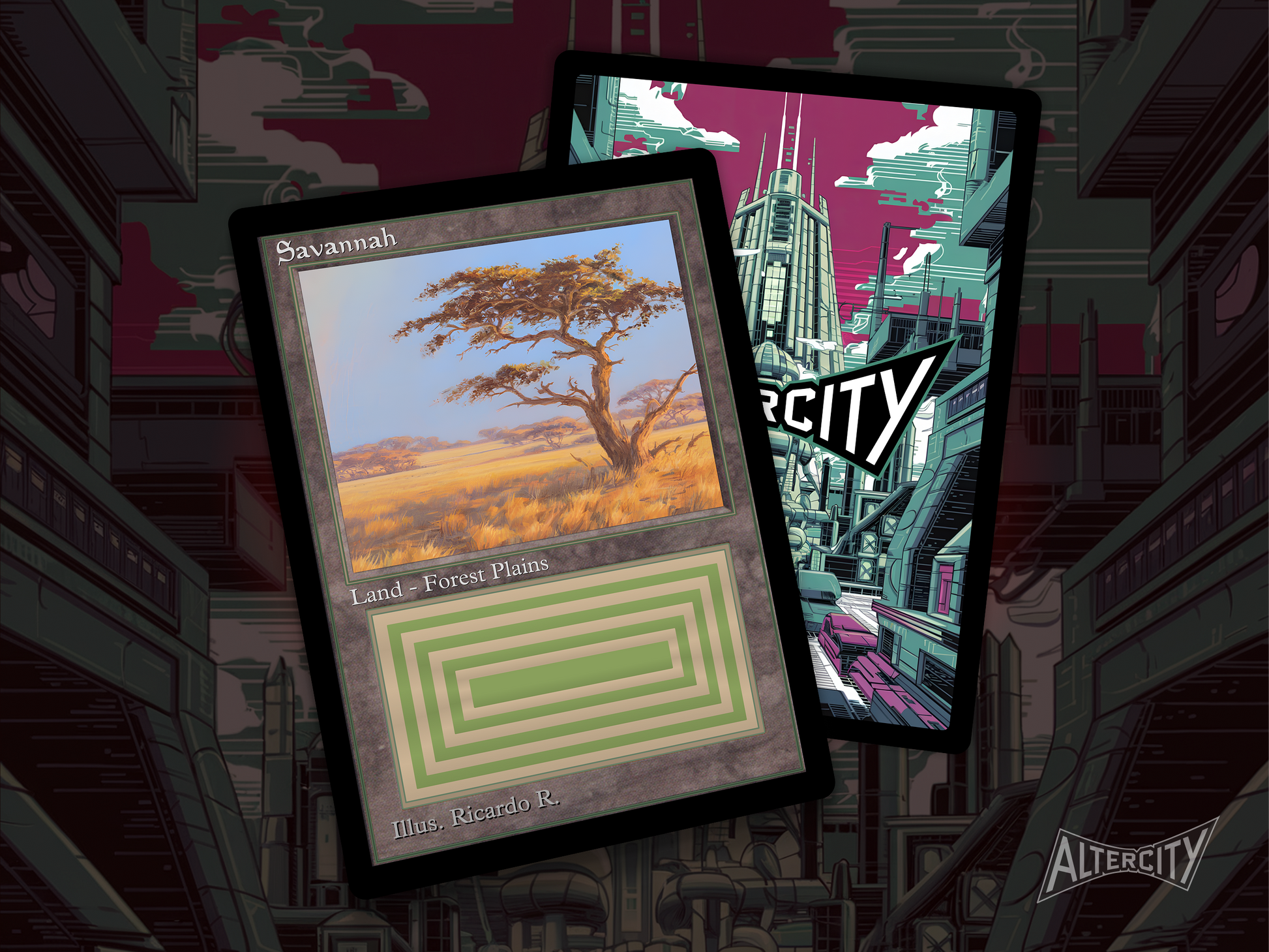 High-resolution Magic proxy of Savannah featuring Selesnya mana and classic land design.