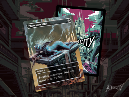 High-quality Magic proxy card featuring full-art biomechanical design of a sinister altar radiating power.