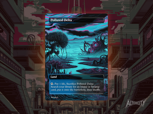 Polluted Delta (v1) - Full Art Fetch Land Alter - Mtg Custom Cards, Commander, Edh and cEDH High Quality Altered Proxies