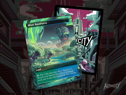 Misty Rainforest (v1) - Full Art Fetch Land Alter - Mtg Custom Cards, Commander, Edh and cEDH High Quality Altered Proxies
