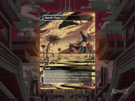 Marsh Flats (v1) - Full Art Fetch Land Alter - Mtg Custom Cards, Commander, Edh and cEDH High Quality Altered Proxies