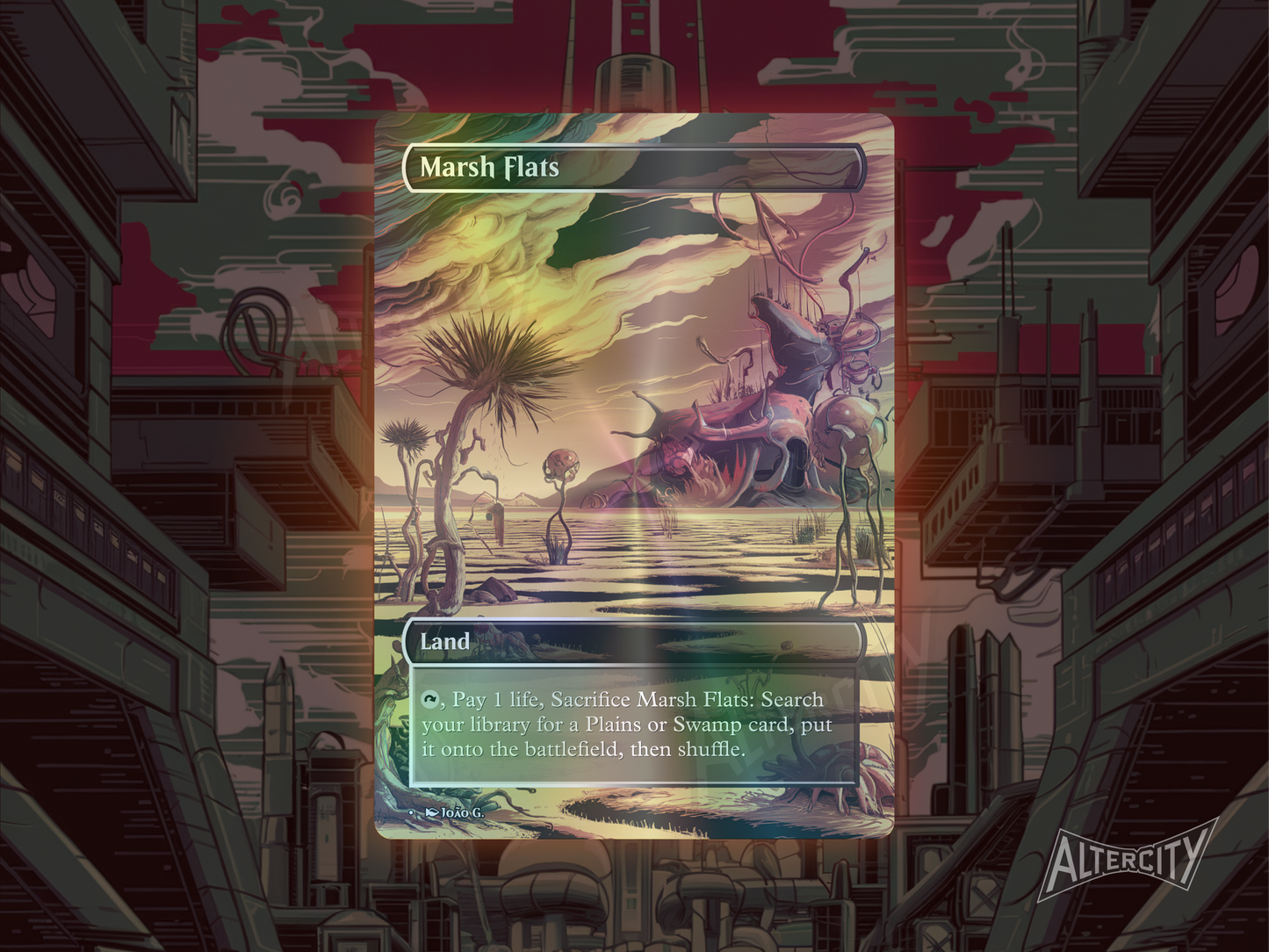 Marsh Flats (v1) - Full Art Fetch Land Alter - Mtg Custom Cards, Commander, Edh and cEDH High Quality Altered Proxies