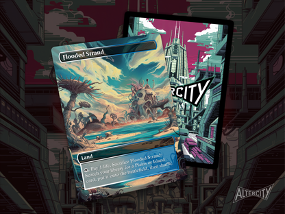 Flooded Strand (v1) - Full Art Fetch Land Alter - Mtg Custom Cards, Commander, Edh and cEDH High Quality Altered Proxies