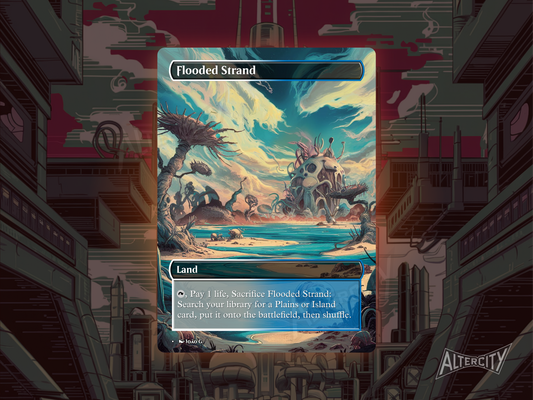 Flooded Strand (v1) - Full Art Fetch Land Alter - Mtg Custom Cards, Commander, Edh and cEDH High Quality Altered Proxies