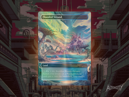 Flooded Strand (v1) - Full Art Fetch Land Alter - Mtg Custom Cards, Commander, Edh and cEDH High Quality Altered Proxies