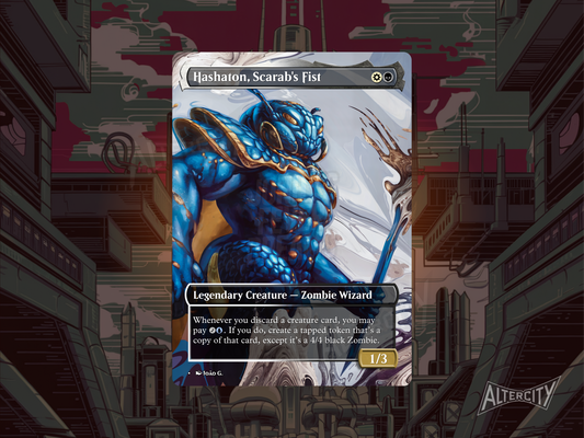Custom Hashaton, Scarab's Fist MTG proxy with ancient scarab-themed artwork.