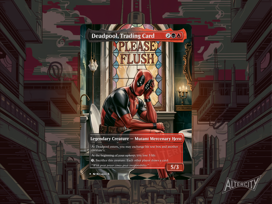 Custom Deadpool Magic proxy card with unique full-art design, perfect for Commander.