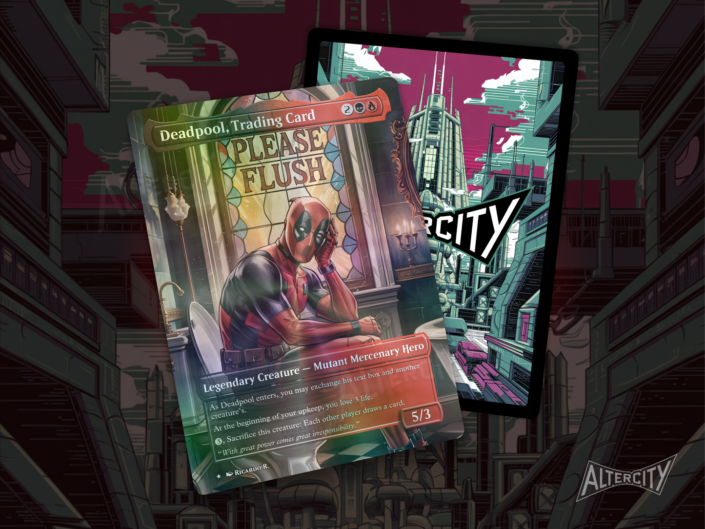 Deadpool, Trading Card - Full Art Borderless Alter Proxy - MTG Custom Cards, Commander, Edh and Cedh High Quality Alters
