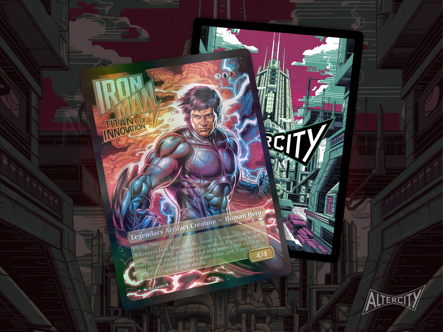 Iron Man, Titan of Innovation - MTG Custom Cards , Commander alternate art - Magic MTG Alters Full Art