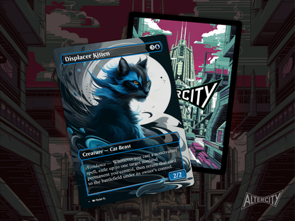 Displacer Kitten (v1) - Full Art Borderless Alter - MTG Custom Cards, Commander, Edh and Cedh High Quality Alters