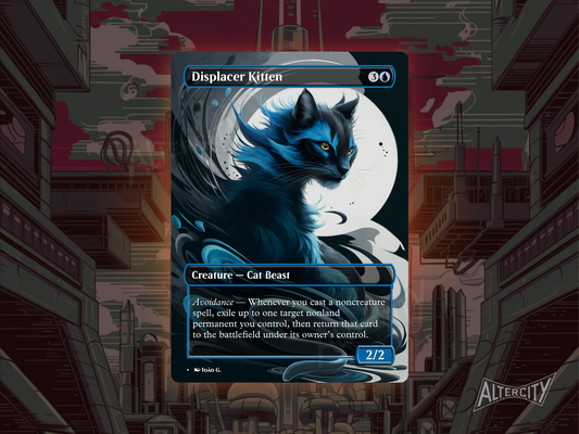 Displacer Kitten (v1) - Full Art Borderless Alter - MTG Custom Cards, Commander, Edh and Cedh High Quality Alters