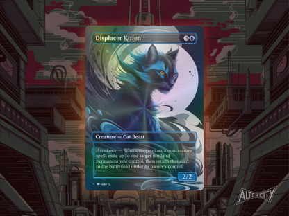 Displacer Kitten (v1) - Full Art Borderless Alter - MTG Custom Cards, Commander, Edh and Cedh High Quality Alters