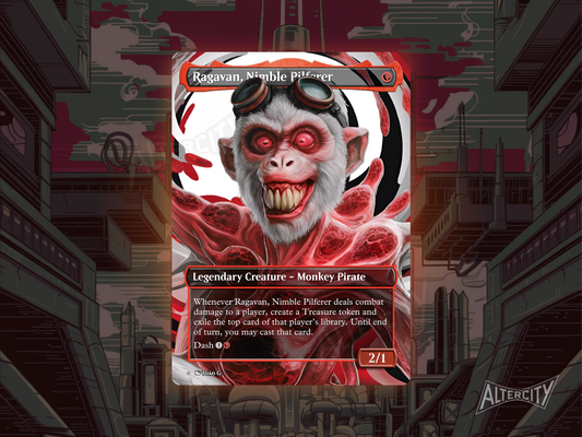 Ragavan, Nimble Pilferer (v1) - Full Art Borderless Alter - MTG Custom Cards, Commander, Edh and Cedh High Quality Altered Proxies