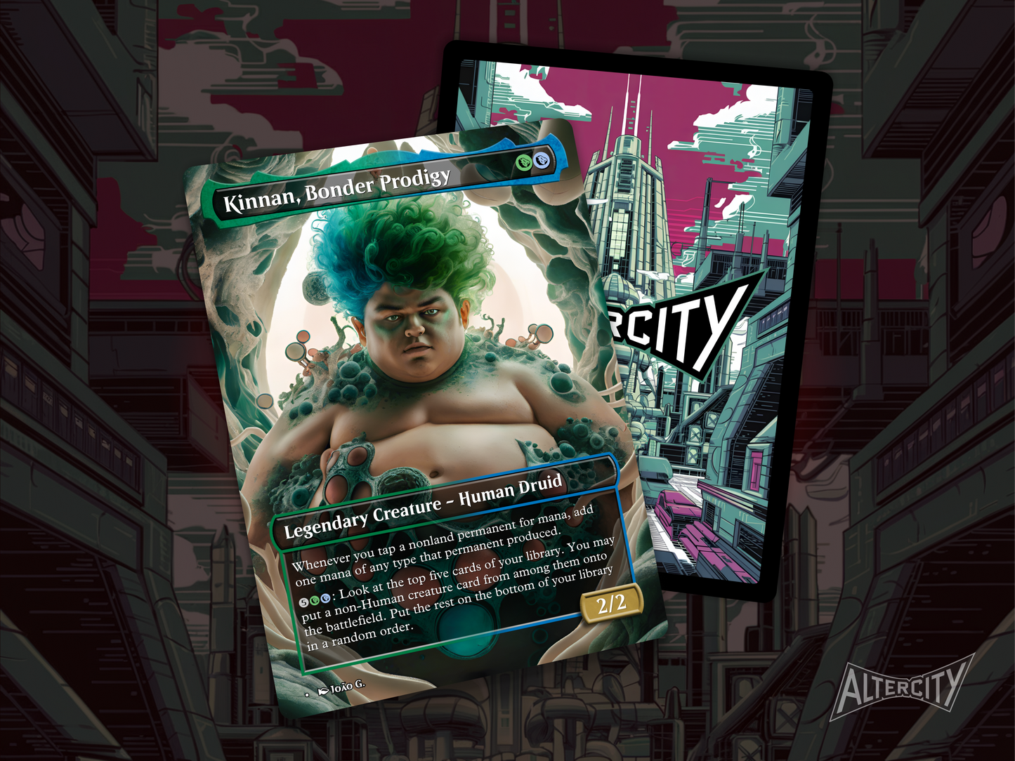 Kinnan, Bonder Prodigy (v1) - Full Art Borderless Alter - MTG Custom Cards, Commander, Edh and Cedh High Quality Alters