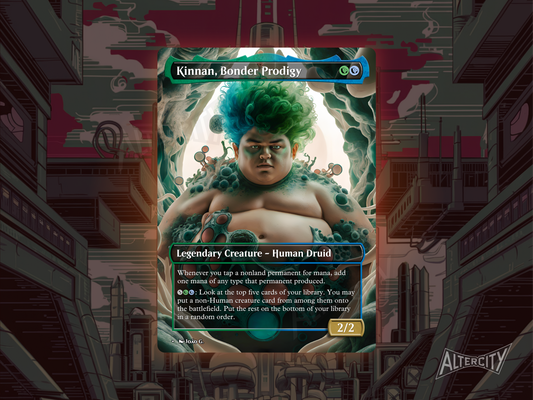 Kinnan, Bonder Prodigy (v1) - Full Art Borderless Alter - MTG Custom Cards, Commander, Edh and Cedh High Quality Alters
