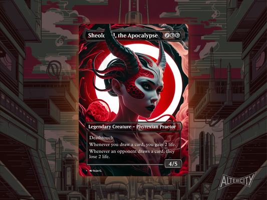 Sheoldred, the Apocalypse (v1) - Full Art Borderless Alter - MTG Custom Cards, Commander, Edh and Cedh High Quality Alters