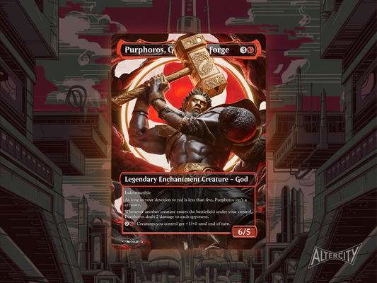 Purphoros, God of the Forge (v1) - Full Art Borderless Alter - MTG Custom Cards, Commander, Edh and Cedh High Quality Altered Proxies