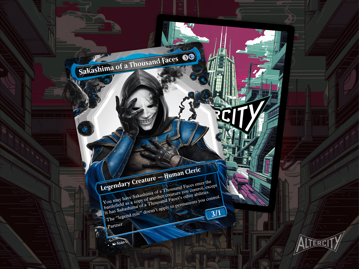 Sakashima of a Thousand Faces (v1) - Full Art Borderless Alter - MTG Custom Cards, Commander, Edh and Cedh High Quality Altered Proxies