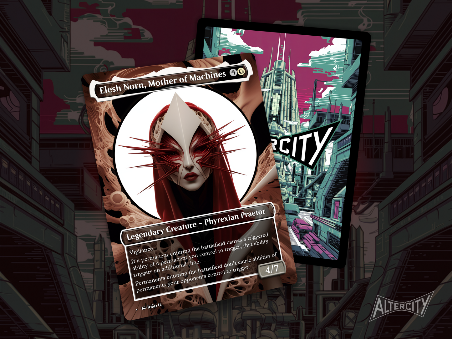 Elesh Norn, Mother of Machines (v1) - Full Art Borderless Alter - MTG Custom Cards, Commander, Edh and Cedh High Quality Alters